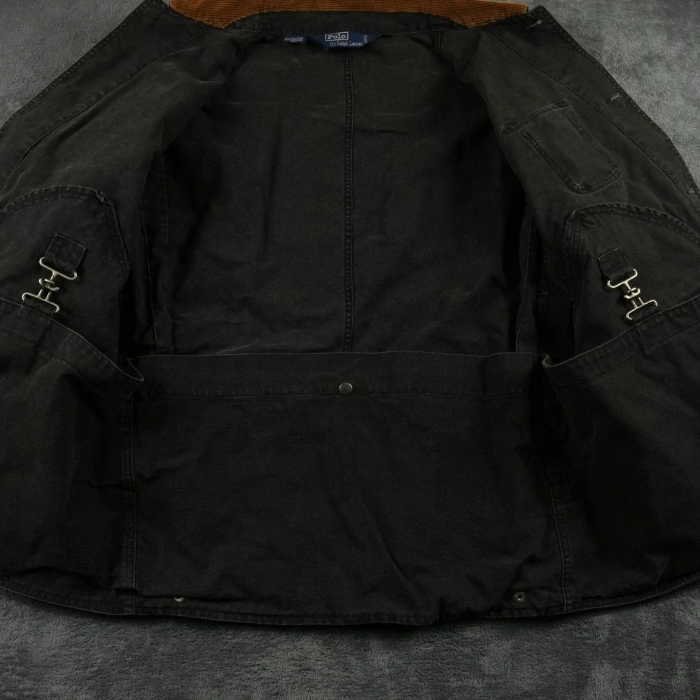 VTG Polo Ralph Lauren Chore Jacket Mens XL‎ Black Canvas Corduroy Trim Utility